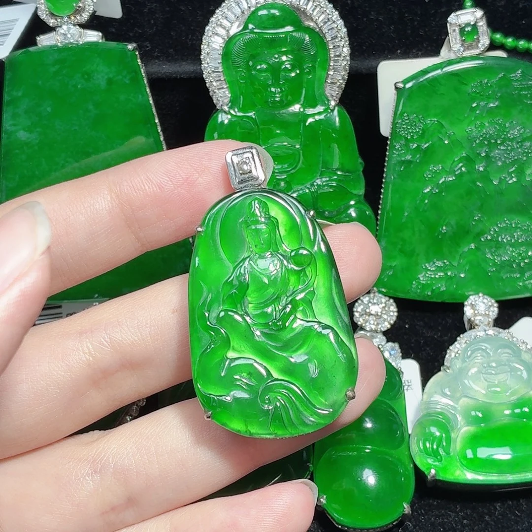 翡翠银S925镶嵌颈饰天然A货翡翠