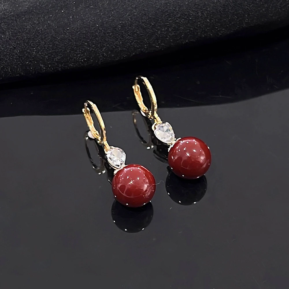 铜合金耳饰 气质轻奢时尚百搭红色小众简约精致耳环N2233