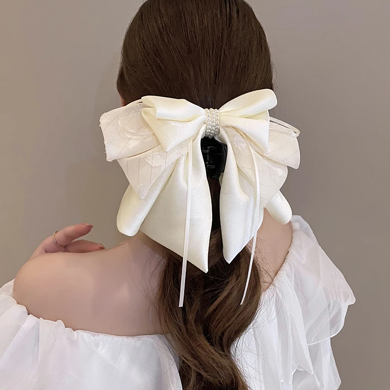 2025新款爆款出逃公主珍珠蝴蝶结发夹女高级感优雅后脑勺夹子头饰