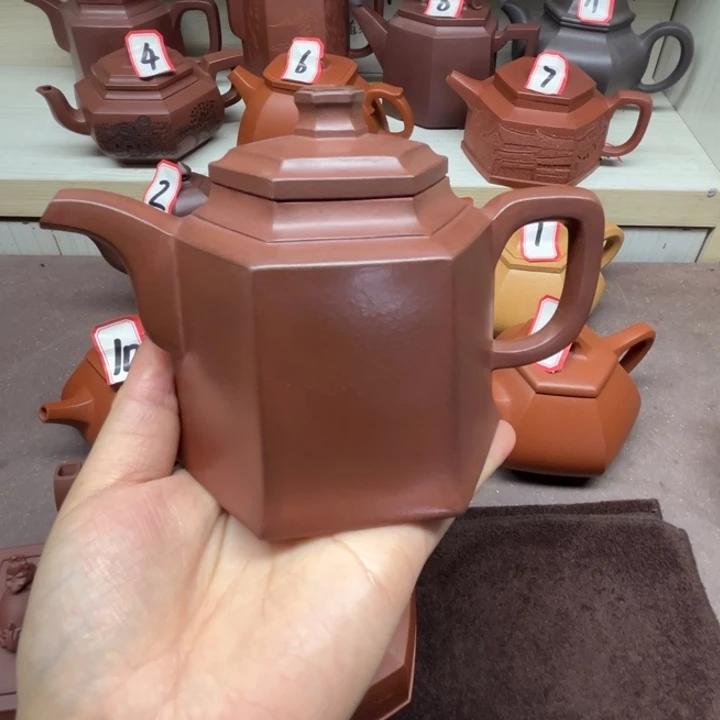 紫泥茶壶六方金宗330cc