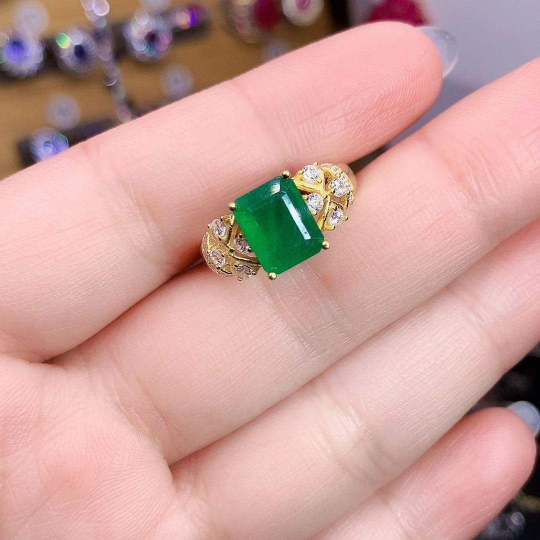 祖母绿银S925镶嵌戒指