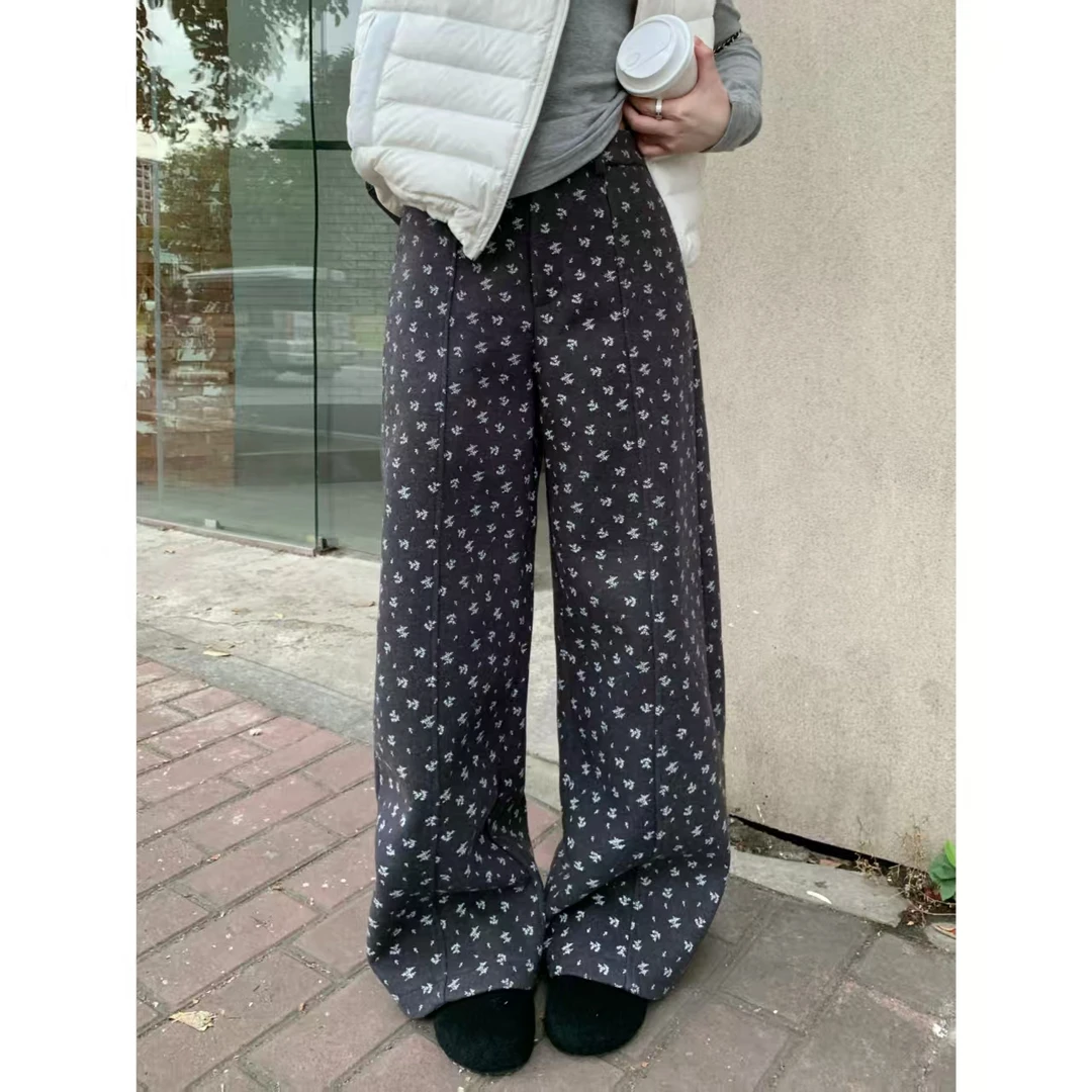 H1601【漫心田园】秋冬清新田园碎花休闲宽松百搭裤子女