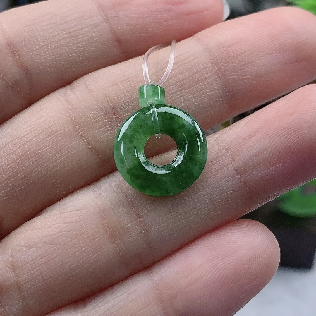 a459天然翡翠A货飘绿花甜甜圈未镶嵌耳坠耳饰挂件外径14.3厚2.8mm