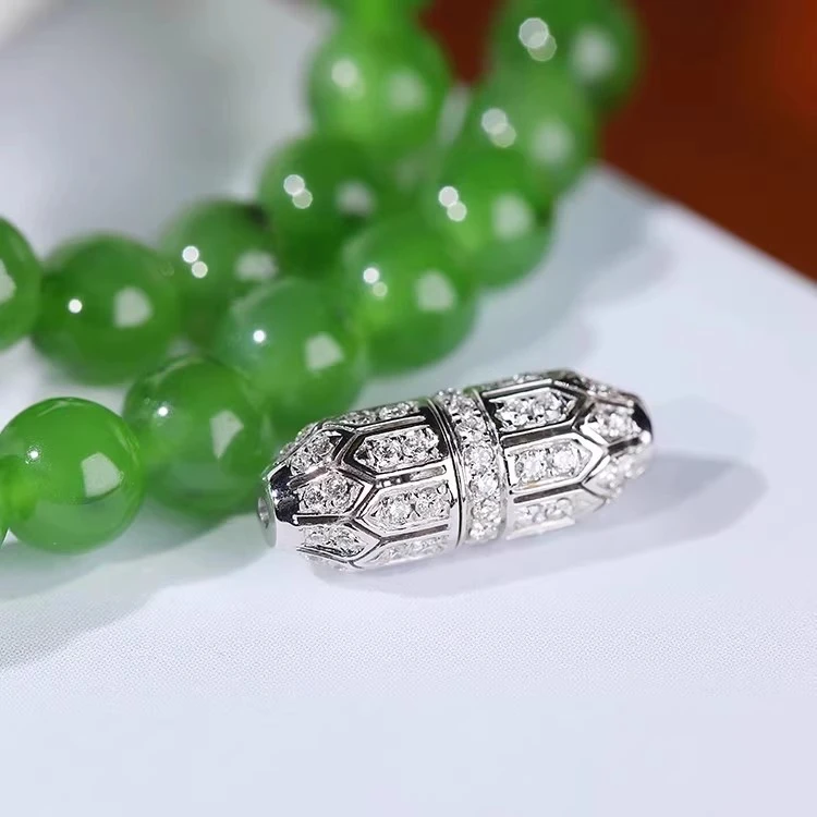 镀18K翠绿色项链连接扣银色扣镶嵌锆石珠链扣项链手链扣头DIY配件