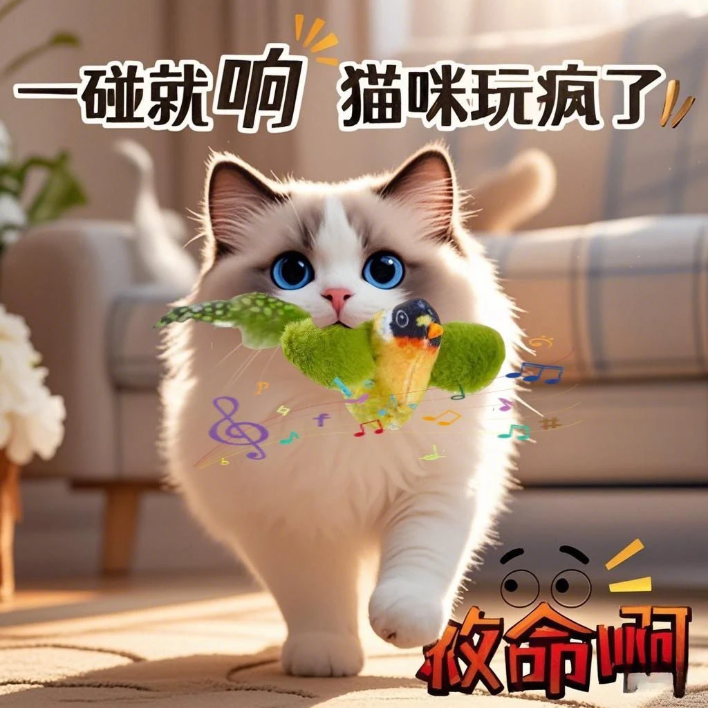 猫咪玩具仿真会叫小鸟自嗨解闷神器荡秋千挂门悬挂弹力羽毛逗猫棒
