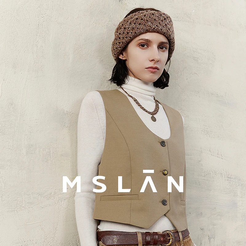 MSLAN【商场同款】新款简约气质圆方领截短马甲女MGAW018