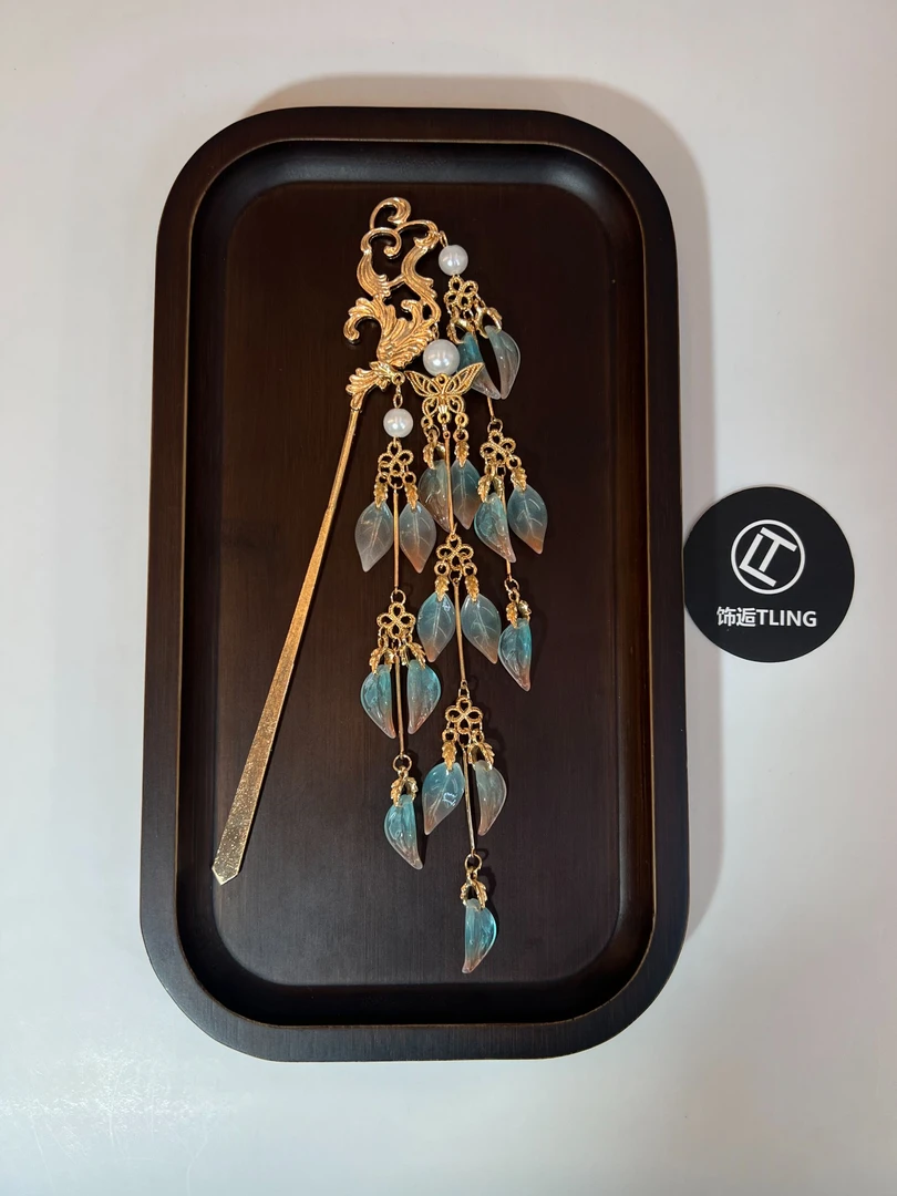 后花园，原创琉璃叶子超仙流苏步摇高级感发簪发钗（321）