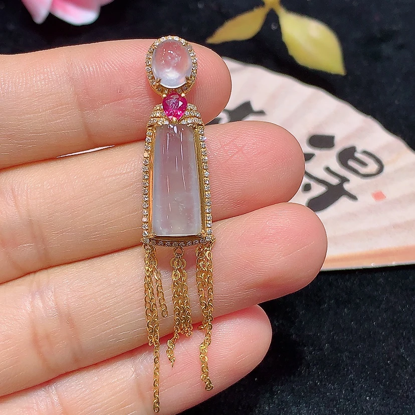 18k金天然A货翡翠二合一组合吊坠经典轻奢时尚