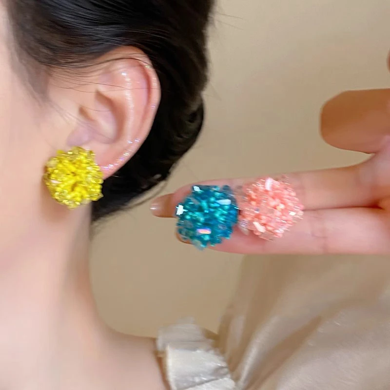 合金树脂耳饰 冰清蓝芙蓝色编织串珠耳钉小众度假耳环耳饰品百搭