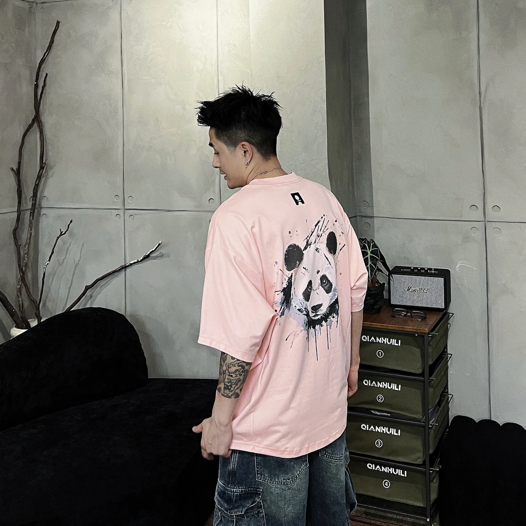XDZZ二狗25ss夏季重工熊猫涂鸦纯棉宽松蝙蝠袖Y8069