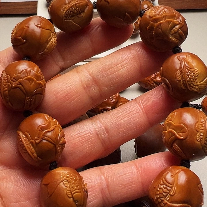 胖***墩橄榄核手串/手链莲花鱼