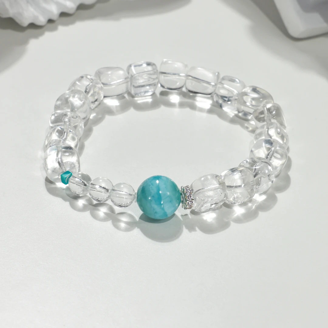 【心如珠宝】海纹石白水晶天然水晶设计款手串