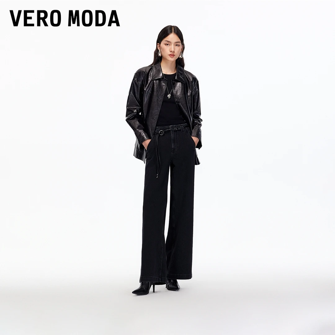 Vero Moda牛仔裤2025冬季新款含棉高腰显瘦阔腿裤百搭325432032