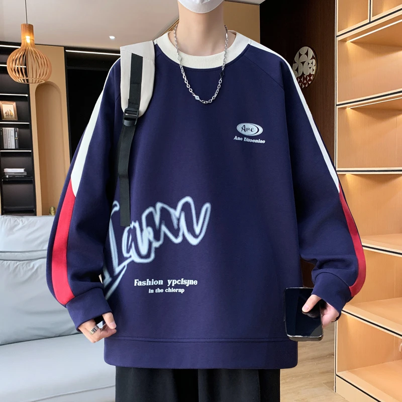 青少年秋季印花圆领男装初高中学生宽松版卫衣春秋韩版潮流卫衣男