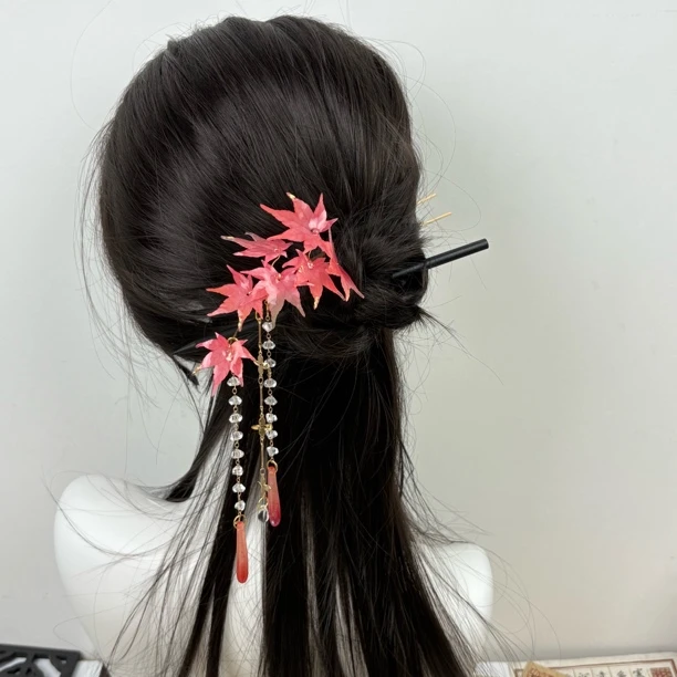 热缩枫叶发簪成品汉服旗袍茶服发簪古风发簪
