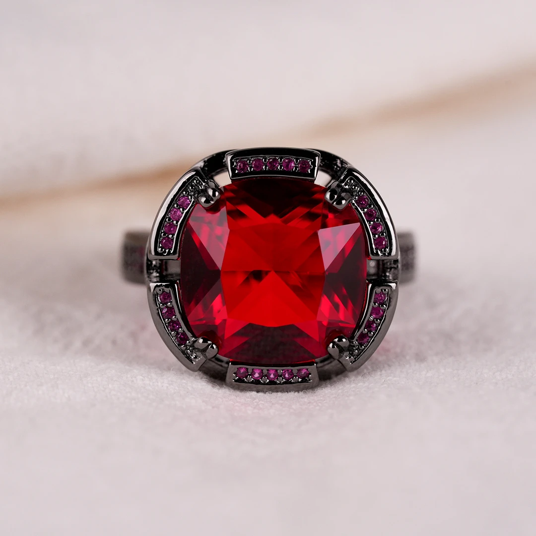 铜合金合成锆石戒指 铜合金合成立方氧化锆红色戒指饰品