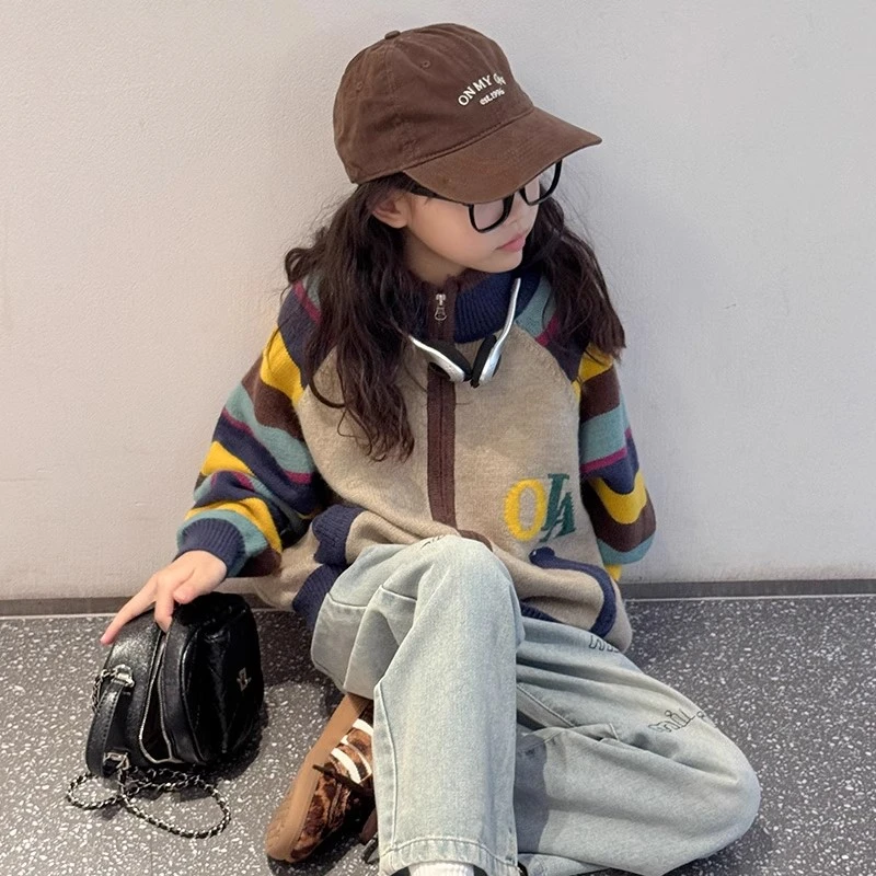 女童针织开衫春秋2025新款儿童早秋毛衣女孩大童韩系外搭撞色外套