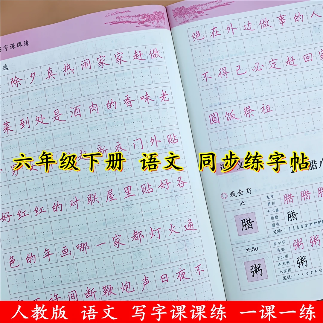 人教版六年级下册语文同步写字课课练语文同步生字组词句子练字帖