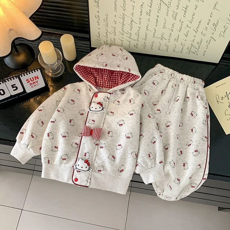 女童2025新款韩版卡通印花公主风两件套秋季连帽拉链外套卫裤套装