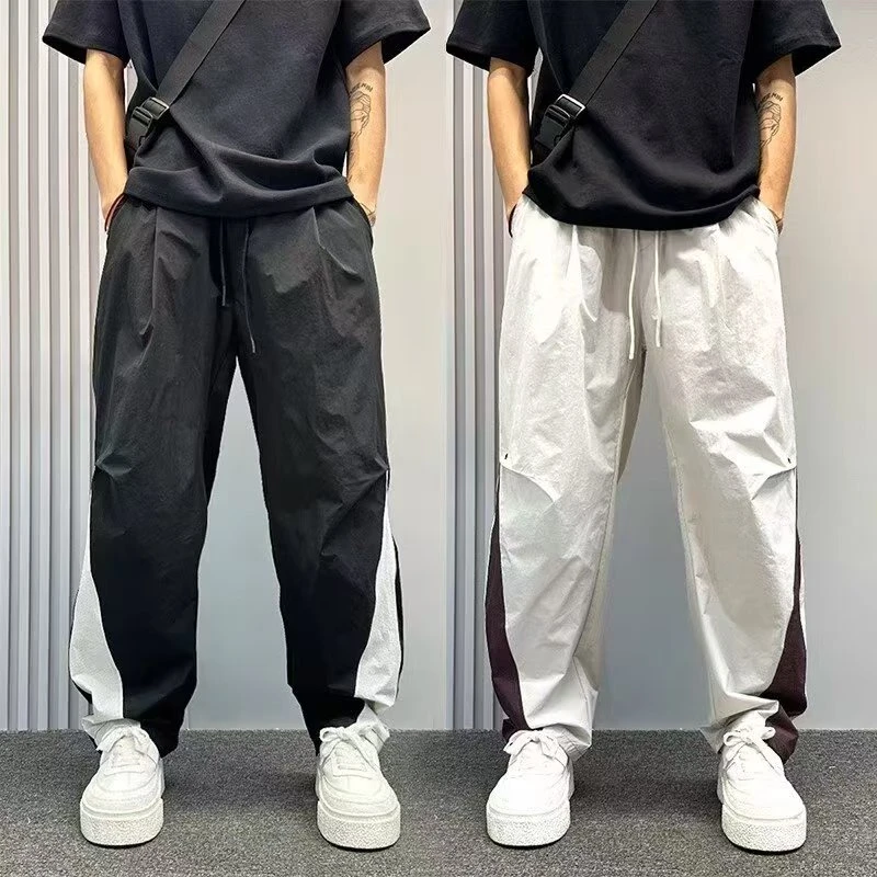 2025夏季薄款潮男韩版痞帅宽松哈伦裤潮流青少年条纹直筒休闲裤子