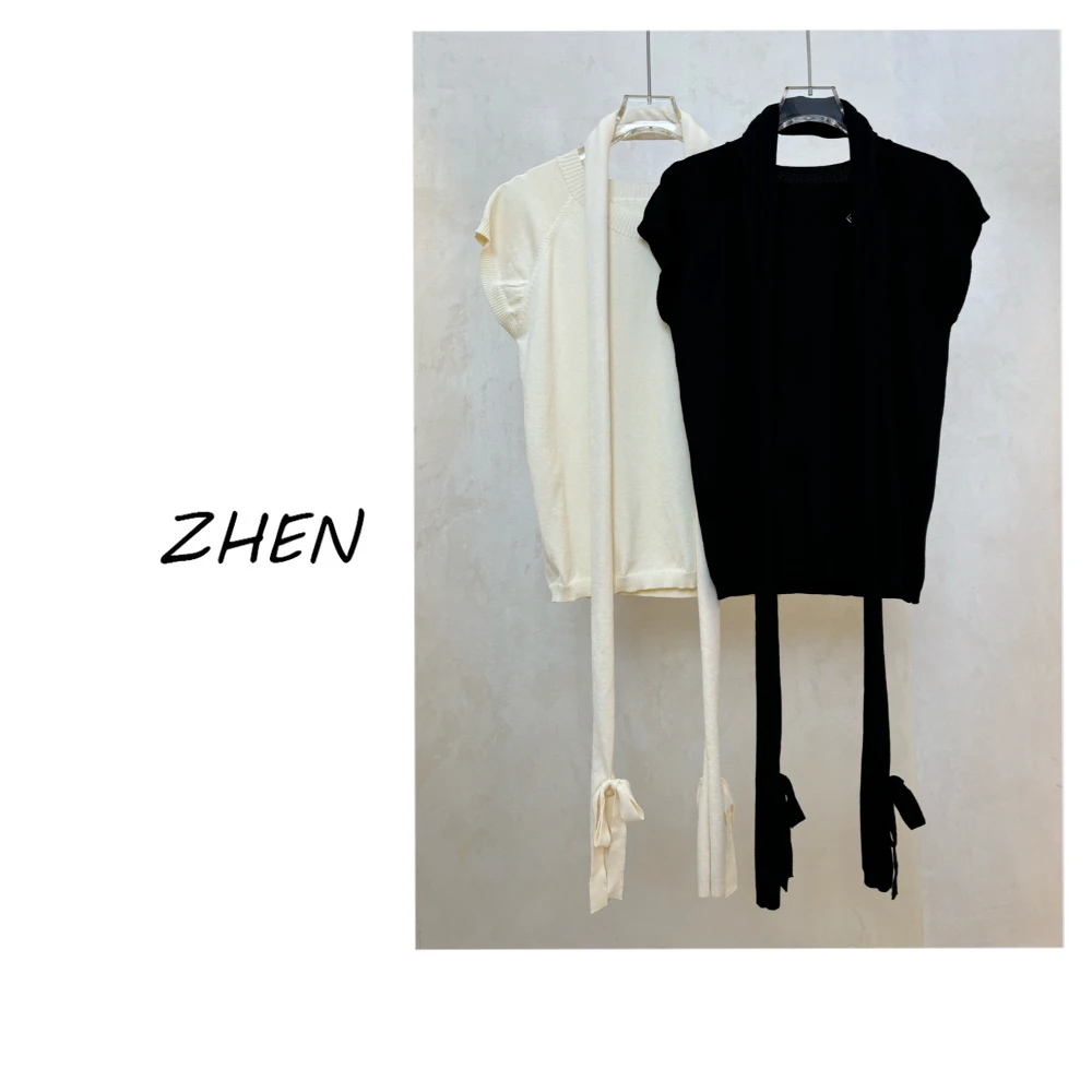 【ZHEN】25K00290 2025新款修身显瘦气质小众设计师款短袖T恤打底