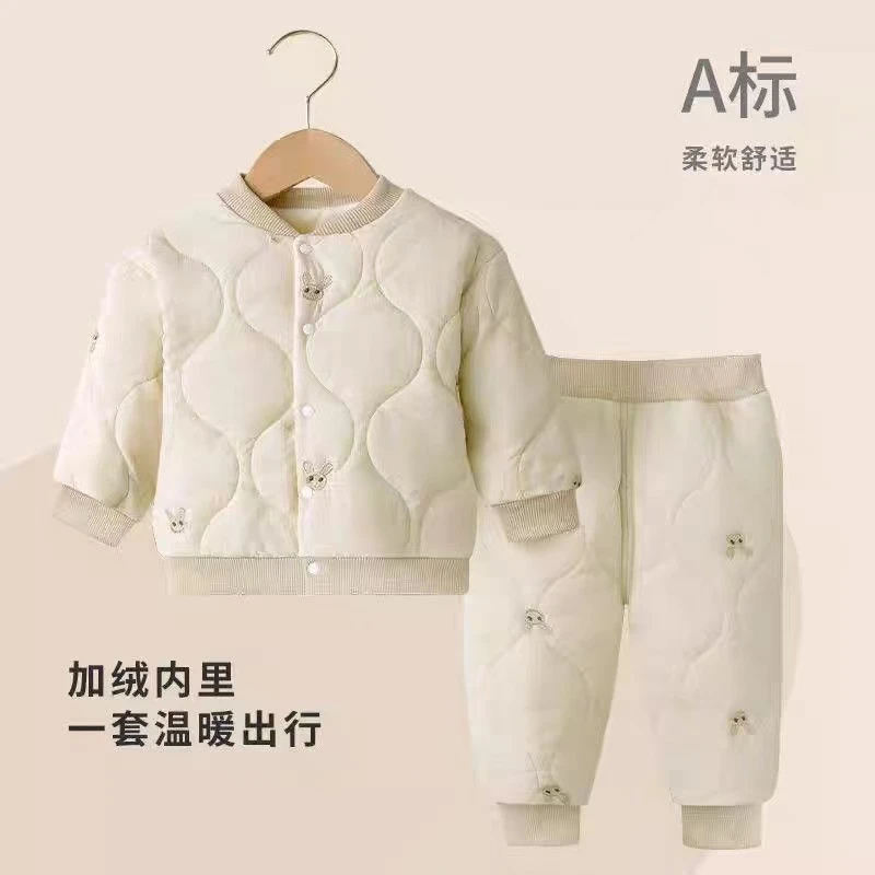 婴儿冬季加绒加厚保暖男女童洋气棉服两件套儿童婴儿夹棉分体套装