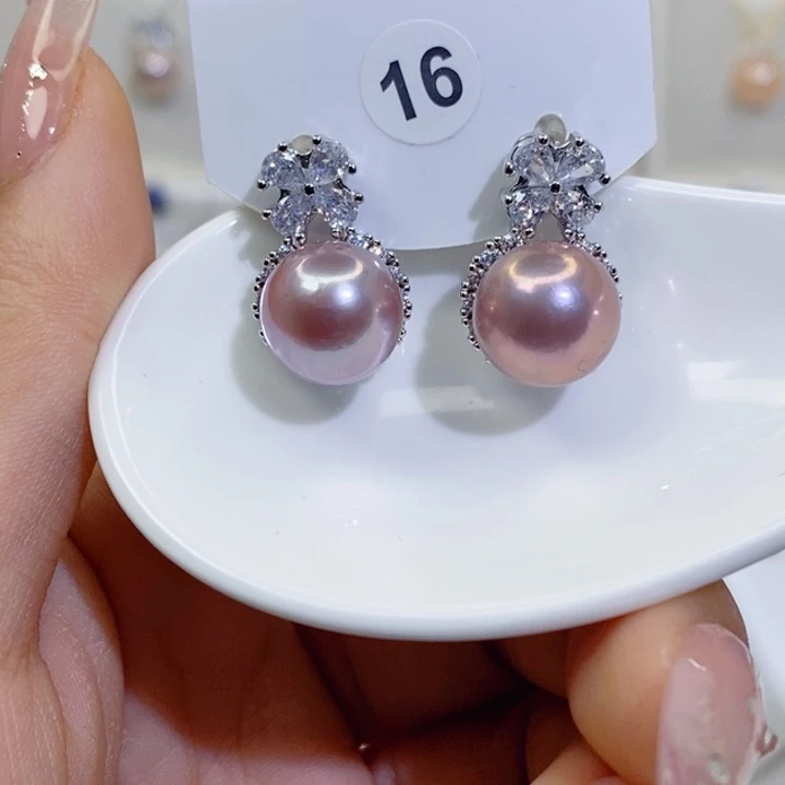 银S925镶嵌淡水珍珠耳饰