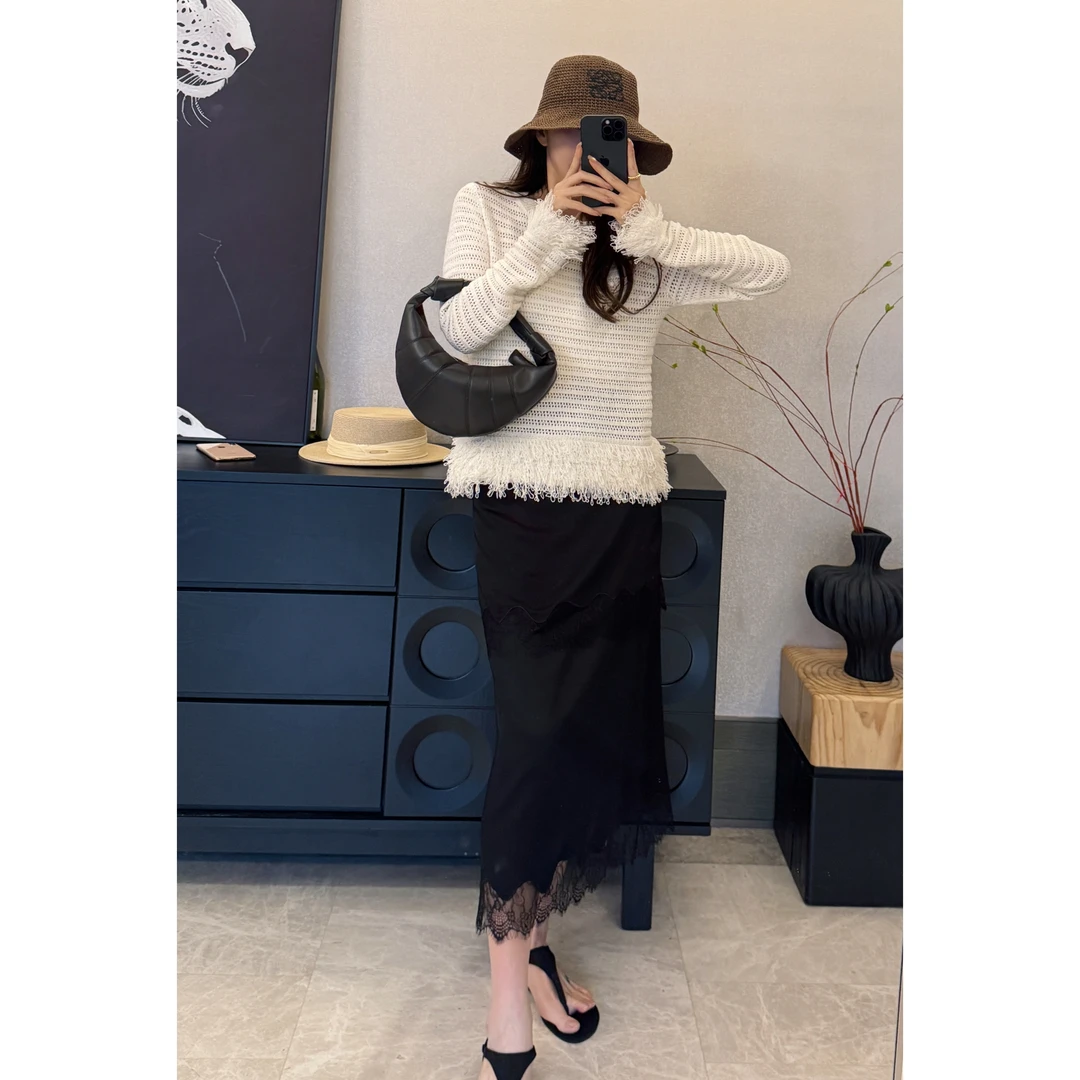 QC芝芝【春日絮语】春季女法式镂空针织流苏含棉透气外搭圆领毛