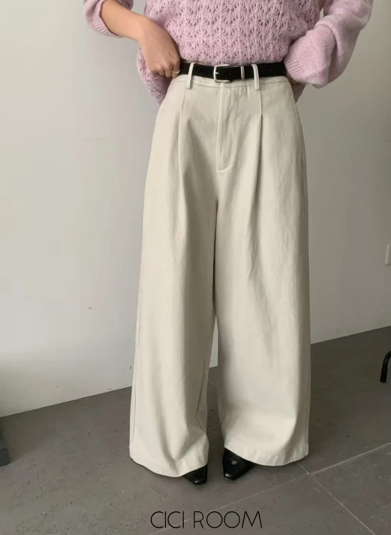 25031#秋款磨毛加厚九分小个子慵懒风阔腿休闲裤女