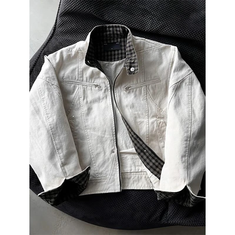 D46 哈灵顿夹克cleanfit男女款春老钱风格子外套高级感美式复古