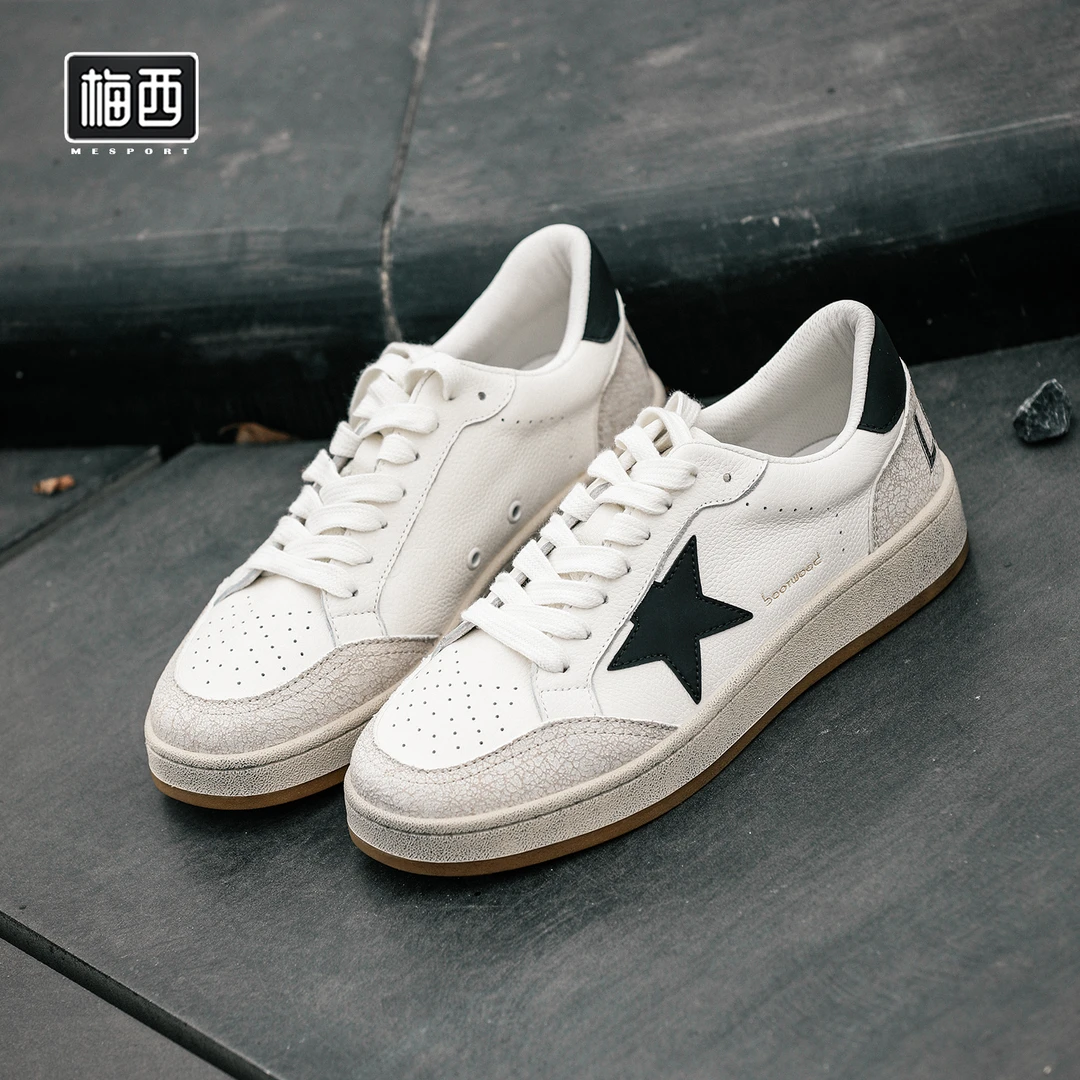 【梅西】Polaris北极星头层牛皮板鞋男士透气休闲脏脏小白鞋SH9367