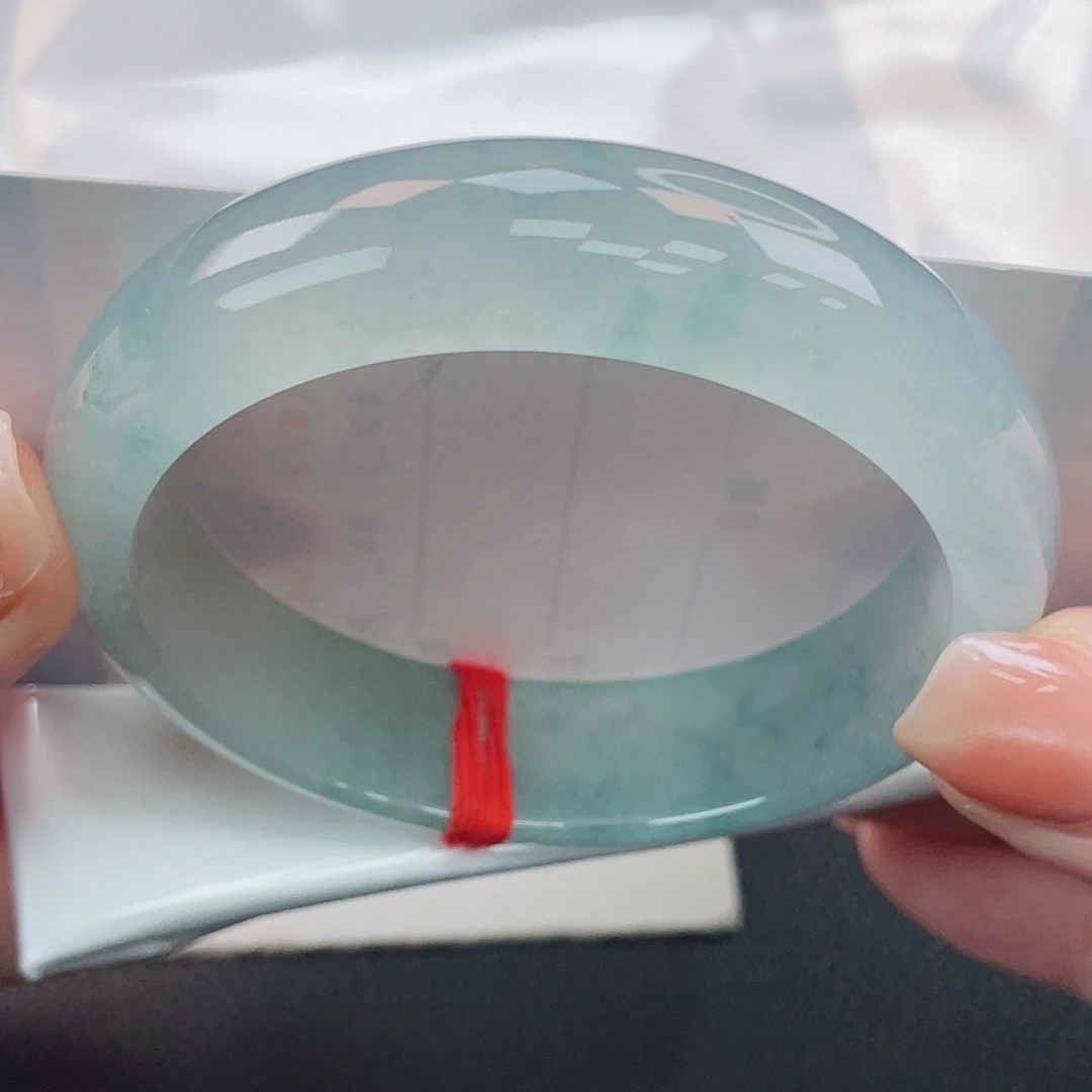 翡翠未镶嵌手镯57正圈冰胶蓝飘花