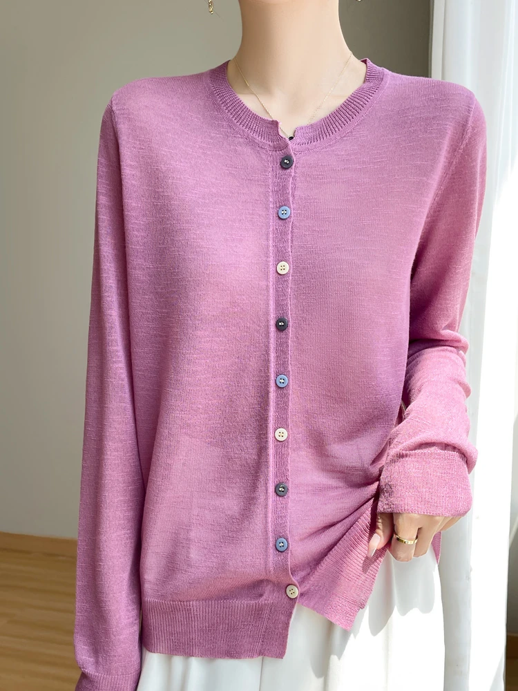 25夏季爆款圆领竹节麻开衫女气质减龄空调衫薄款宽松彩扣防晒外套