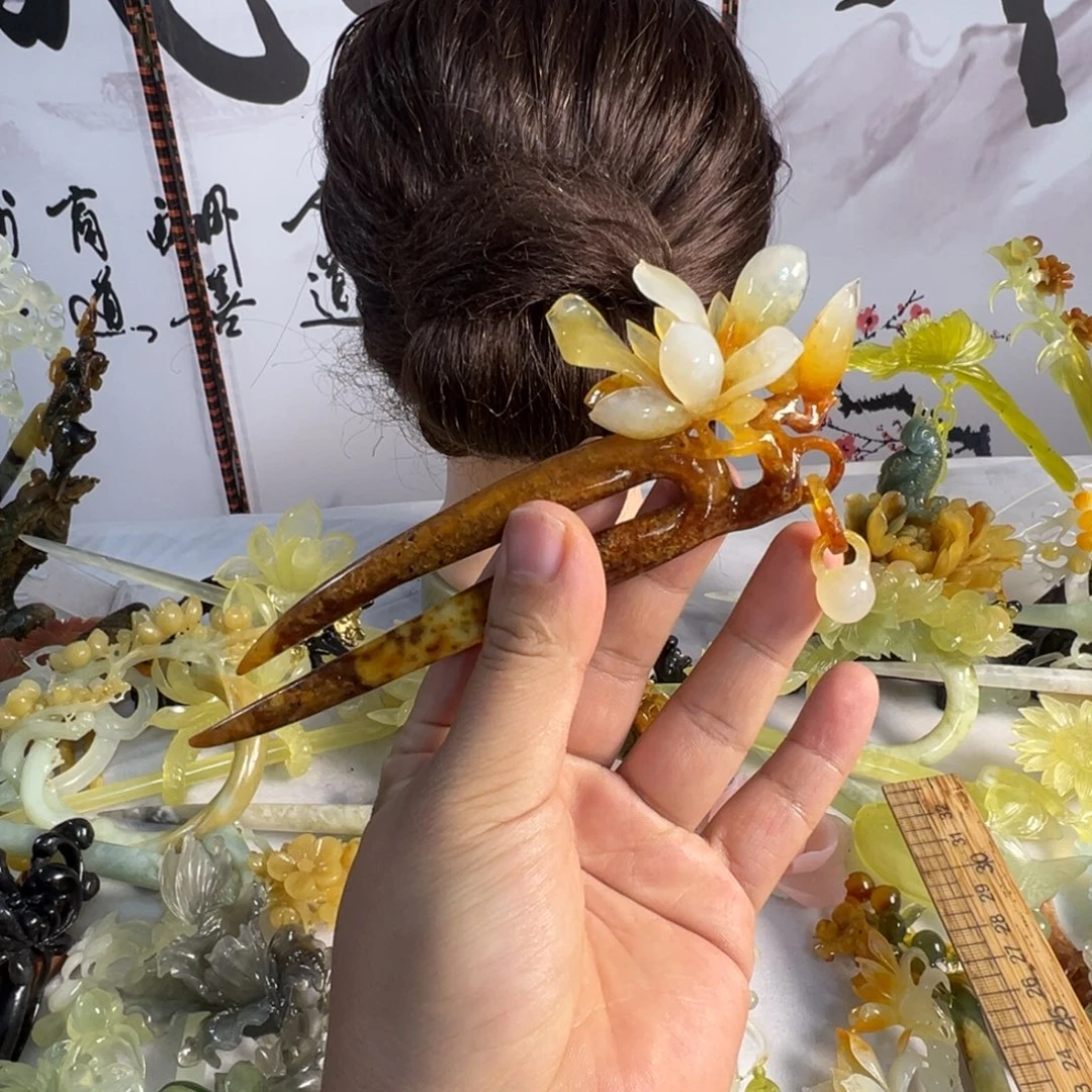 定制蛇纹石玉毛货发饰