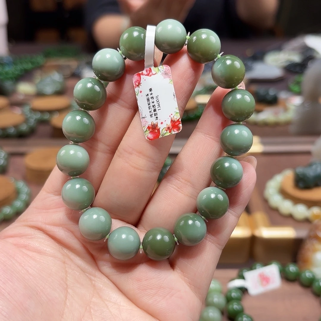 和田玉未镶嵌手链黑青 12 特细