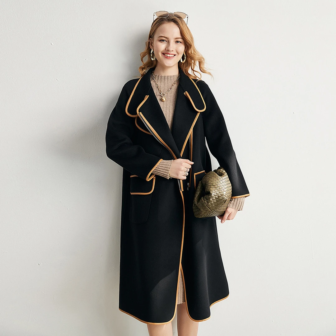 PALUOPO/帕罗绵羊毛中长款双面呢显瘦大衣女ET20157D-C