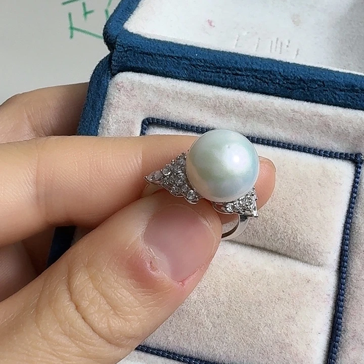 戒指银S925镶嵌淡水珍珠11-12mm