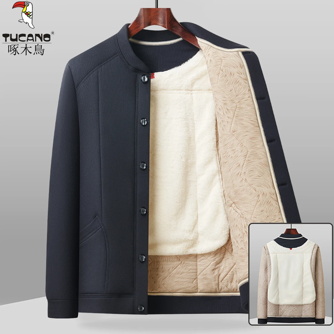 啄木鸟爸爸装中老年男装60-70岁棉衣冬装加绒加厚高档棉服棉袄