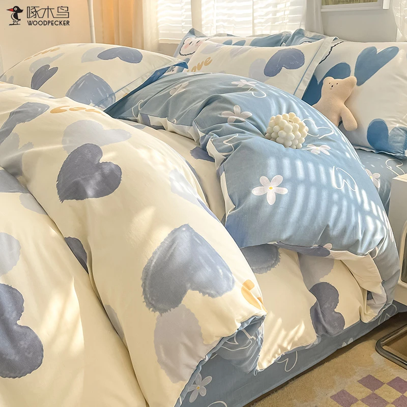 啄木鸟纯棉床上四件套2025新款全棉床单被套床笠宿舍被套罩三件套