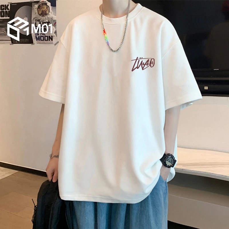 M01白色短袖t恤夏季2025新款潮牌潮流宽松百搭简约帅气五分袖衣服