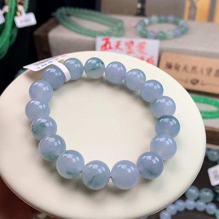 翡翠未镶嵌手链冰胶润紫飘花，种老品质好