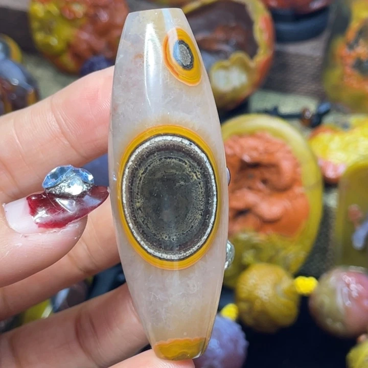 玛瑙/玉髓未镶嵌珠宝奇石收藏金沙拉丝大尺寸天眼天珠