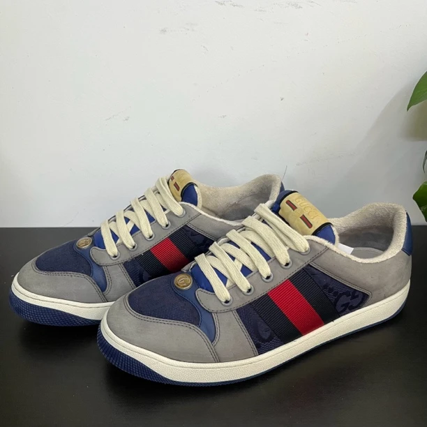 95新 GUCCI/古驰 41欧码藏蓝暗纹老花脏脏鞋/做旧/百搭/经典