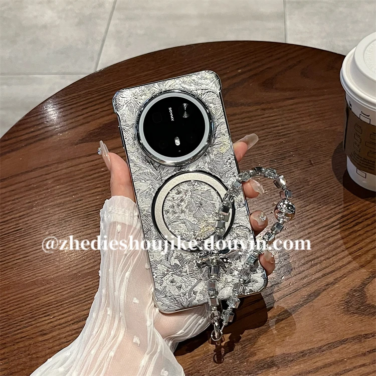 适用华为mate70手机壳高级感真皮银花支架mate70pro保护壳链条女