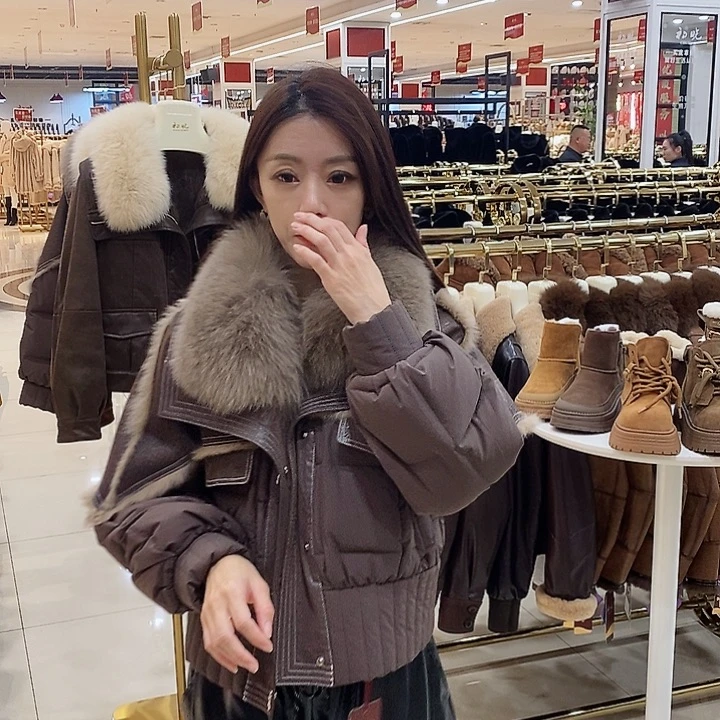 初晓皮草女装狐狸毛领外套