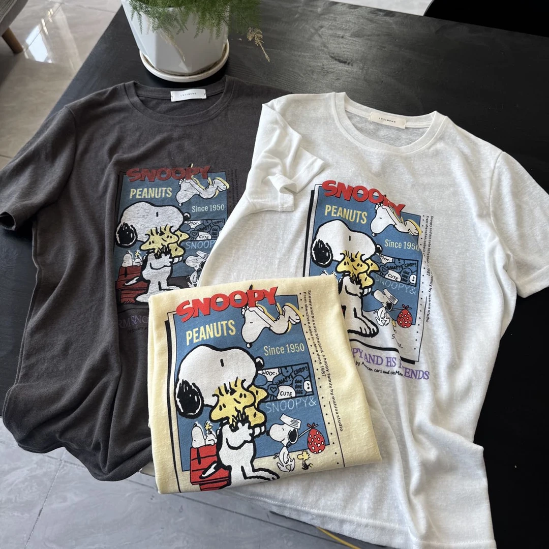 【趣味狗狗T】Y韩系趣味狗狗韩国麻圆领短袖T恤百搭显瘦短袖上衣女