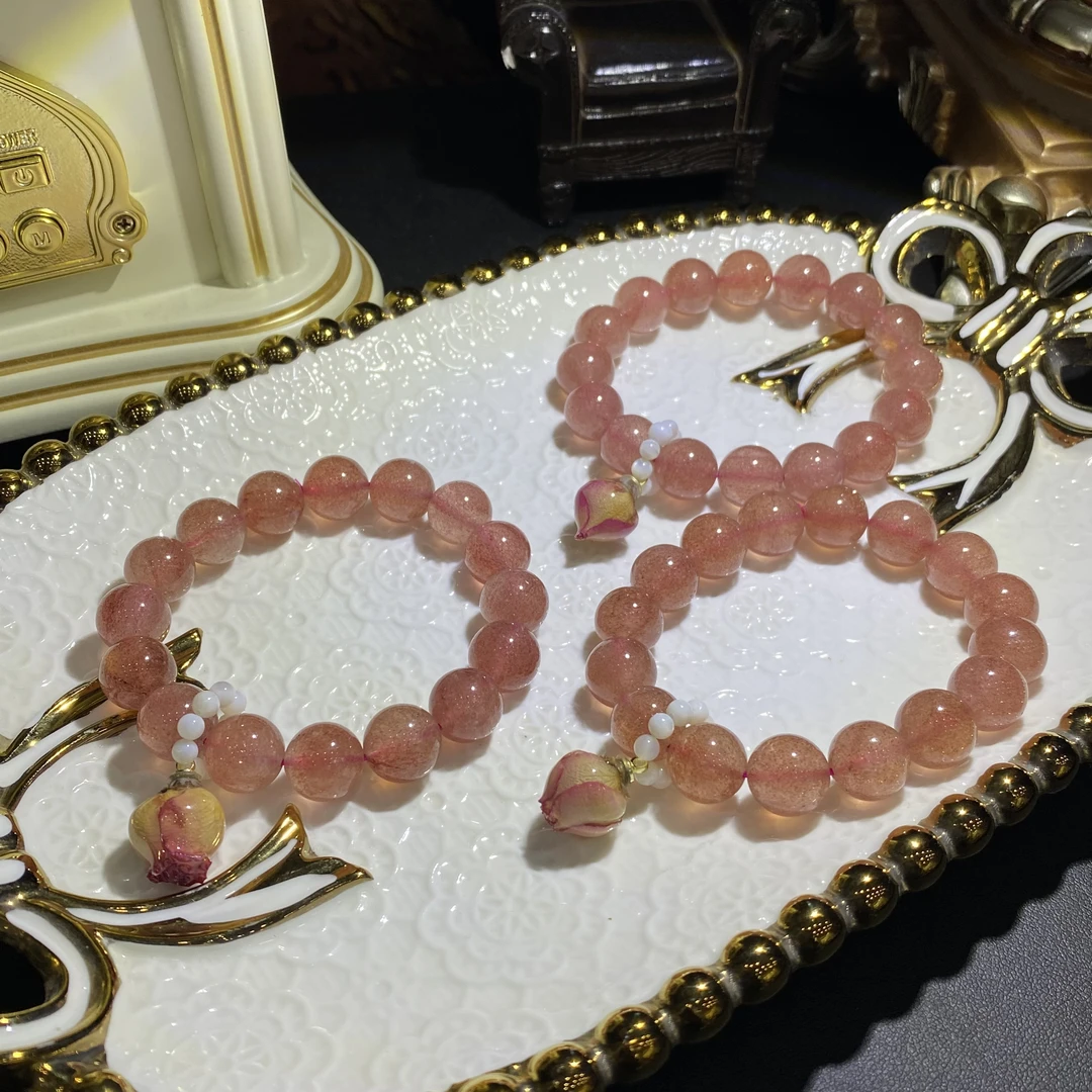 X918-天然草莓晶手串单圈设计款-多样性发其一