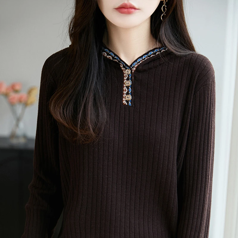 秋冬新款羊毛女针织衫女款剪刀领打底衫衫复古女装休闲NSY093