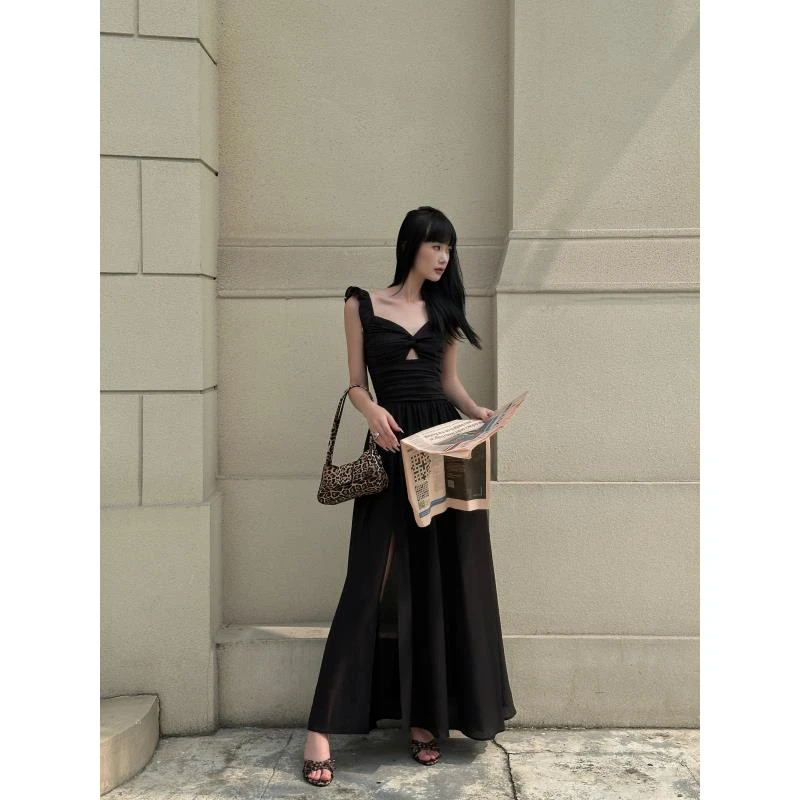 【VENUIE】高级设计感夏季气质法式复古吊带开叉连衣裙长裙04081