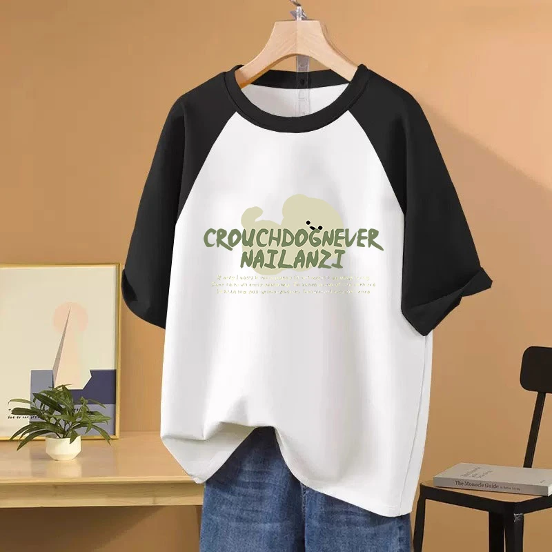 2025年夏季新款宽松胖mm设计感小众插肩袖纯棉t恤女显瘦百搭上衣